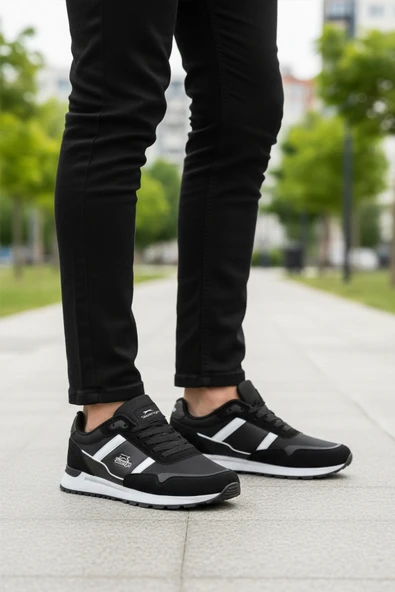 Slazenger Siyah Beyaz Bağcıklı Erkek Spor Ayakkabı - Resim 3