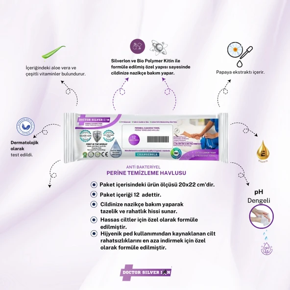 Gümüş Iyonlu Hassas Bölge Bakım Mendili 12’li (1 Paket) , Kızarıklık Önleyici & Özel Formül - Resim 2
