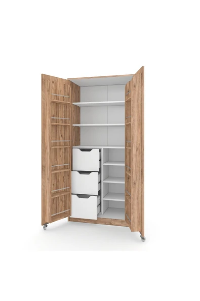 ZEYTUNHOME 90 Derece Açılabilir 2 Kapaklı, Çekmeceli, Kavanoz Raflı Kiler ve Erzak Mutfak Dolabı - 6