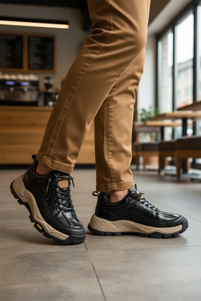 Guja Siyah Hakiki Deri Bağcıklı Erkek Sneaker - Resim 3