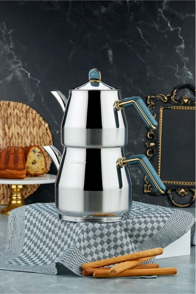 Cooker Everest Paslanmaz Çelik İndüksiyon Tabanlı Süzgeçli Jumbo Boy Çaydanlık Takımı XXL - Resim 2