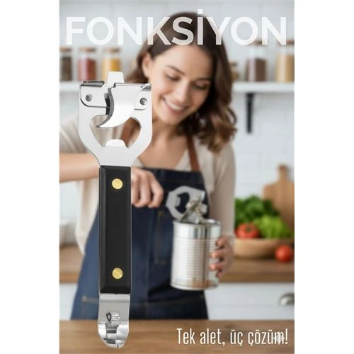 3’ü 1 Arada Konserve Açacağı – Şişe Açacağı ve Kapak Kaldıracı Paslanmaz Çelik ürün görseli 1