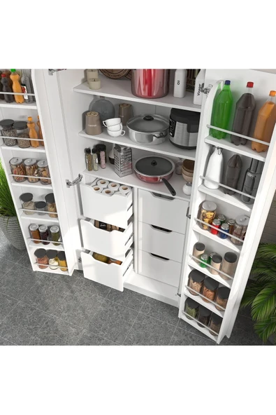 ZEYTUNHOME 165 Derece Açılabilir 2 Kapaklı, 6 Çekmeceli, Kavanoz Raflı Kiler ve Erzak Mutfak Dolabı - 3