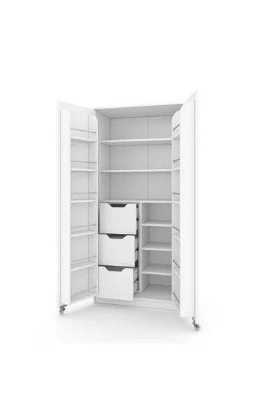 ZEYTUNHOME 90 Derece Açılabilir 2 Kapaklı, Çekmeceli, Kavanoz Raflı Kiler ve Erzak Mutfak Dolabı - 5