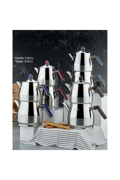 Cooker Everest Paslanmaz Çelik İndüksiyon Tabanlı Süzgeçli Jumbo Boy Çaydanlık Takımı XXL ürün görseli 1