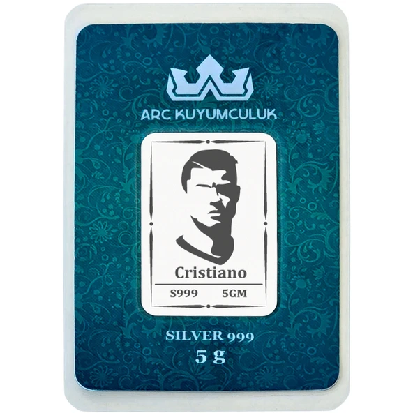 Cristiano Ronaldo Temalı 999 Ayar Gümüş Tasarımlı Hediyeye Özel 5 Gram Gümüş Külçesi-686 ürün görseli