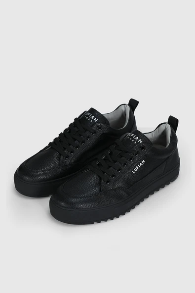 Lufian Siyah Hakiki Deri Bağcıklı Erkek Sneaker - Resim 4