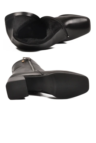 Pierre Cardin Siyah Parlak İçi Polarlı Fermuarlı Kadın Topuklu Bot - 5