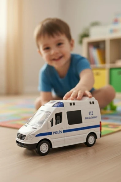 Sesli ve Işıklı Polis Aracı – Sürtme Güçlü Oyuncak Araç (112 Polis İmdat) - 2