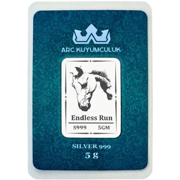 Hediyeye Özel 5 Gram Görkemli ve Güçlü At Temalı 999 Ayar Gümüş ile Üretilmiş Gümüş Külçesi-699 - Resim 1
