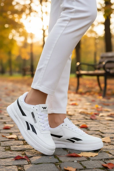 Walkway Beyaz Siyah Bağcıklı Unisex Spor Ayakkabı - Resim 3