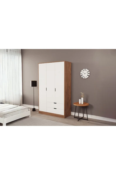 ZEYTUNHOME Moderno Trio 3 Kapaklı 2 Çekmeceli Gardırop – Şık ve Fonksiyonel Depolama Alanı - 2