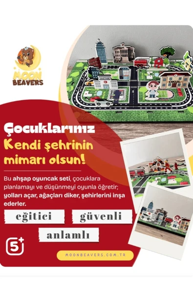 Şehir Kurma Oyunu - Benim Şehrim Ahşap Oyunu - Eğitici ve Eğlenceli Ahşap Oyuncak - Resim 3