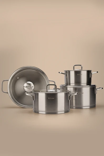 Hisar Lusso 8 Parça Çelik Tencere Seti Saten