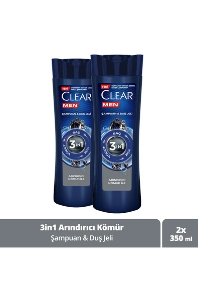 Men 3 In 1 Şampuan & Duş Jeli Arındırıcı Kömür Saç Yüz Vücut Için 350 ml X2