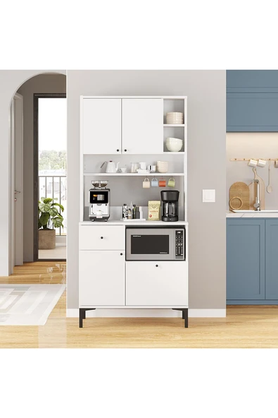 ZEYTUN Kahvenza Kahve Köşesi Ünitesi – Beyaz Renk, Şık ve Raflı Tasarım, Çok Amaçlı Kullanım