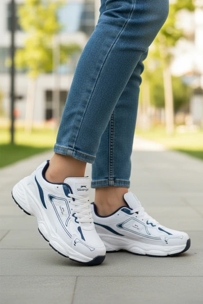 Slazenger Beyaz Lacivert Bağcıklı Unisex Spor Ayakkabı - Resim 3
