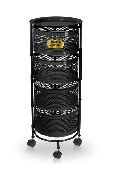 ERGENÇLERZÜCCACİYE Siyah Metal 4 Katlı Yana Açılır Tekerlekli Patates Soğan Sarımsak Sebzelik Meyvelik Sepeti ürün görseli 1