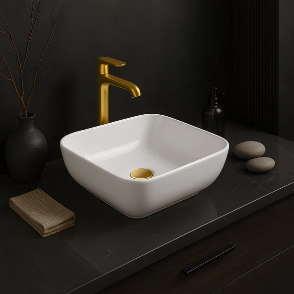 Turavit Porto Çanak Beyaz Kare Deliksiz Lavabo 40 cm PRT0708 - 3