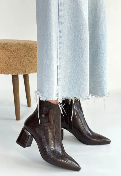 Pabucmarketi Kahverengi Kadın Topuklu Bot - Resim 2