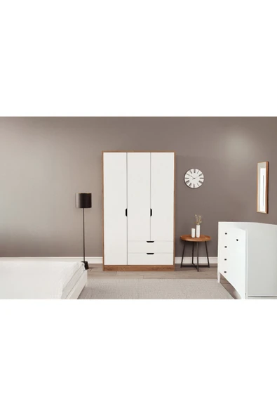 ZEYTUNHOME Moderno Trio 3 Kapaklı 2 Çekmeceli Gardırop – Şık ve Fonksiyonel Depolama Alanı