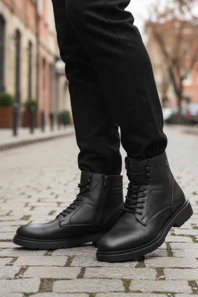 Aspor Siyah İçi Polarlı Fermuarlı Bağcıklı Erkek Bot - Resim 3