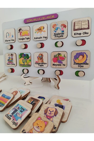 Sorumluluk ve Görev Tablosu - Montessori Eğitici ve Eğlenceli Ahşap Oyuncak - 2