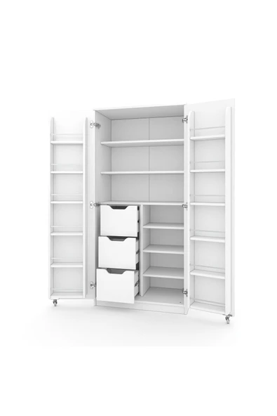 ZEYTUNHOME 165 Derece Açılabilir 2 Kapaklı, 3 Çekmeceli, Kavanoz Raflı Kiler ve Erzak Mutfak Dolabı - 5