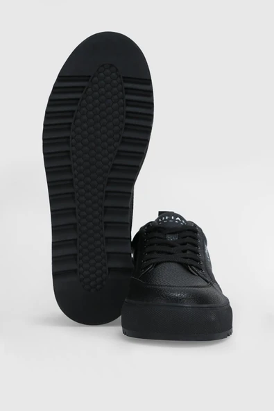Lufian Siyah Hakiki Deri Bağcıklı Erkek Sneaker - Resim 6