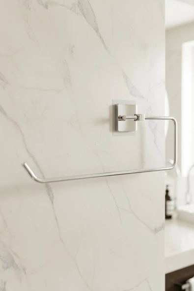 Krom Kare Topuzlu Solo Havluluk (Yapıştır/Vidala) Montajlı Metal Havlu Askısı, Şık & Dayanıklı - Resim 3