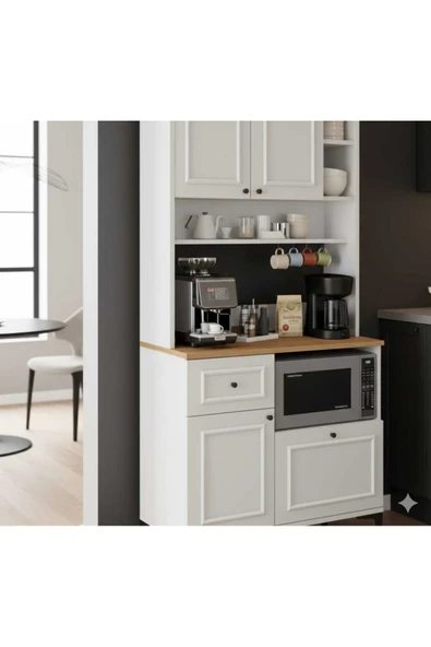 ZEYTUNHOME Kahvenza Kahve Barı – Atlantik-Beyaz Renk, Raflı Kahve Köşesi, Dekoratif ve Fonksiyonel Dolap - 2