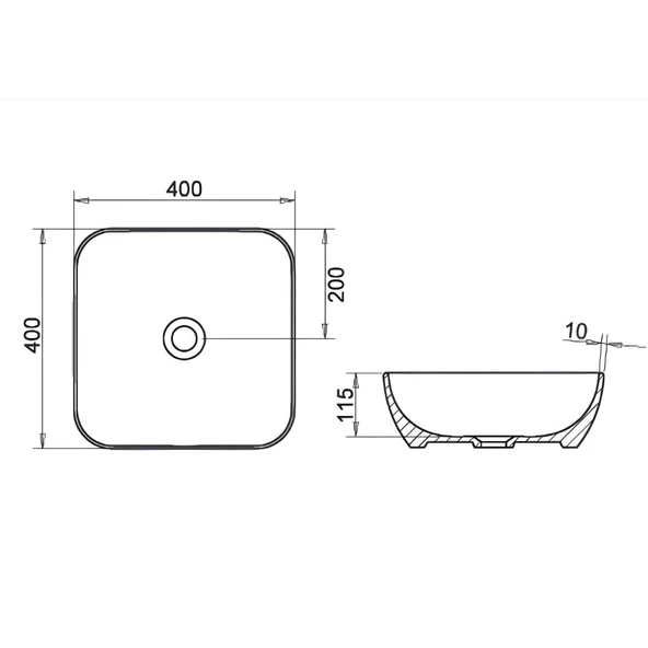 Turavit Porto Çanak Beyaz Kare Deliksiz Lavabo 40 cm PRT0708 - 5