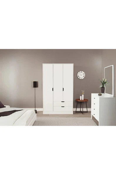 ZEYTUNHOME Moderno Trio 3 Kapaklı 2 Çekmeceli Gardırop – Şık ve Fonksiyonel Depolama Alanı