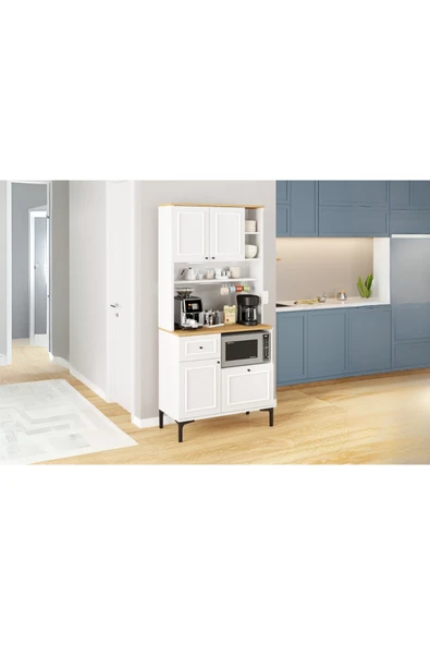 ZEYTUNHOME Kahvenza Kahve Barı – Atlantik-Beyaz Renk, Raflı Kahve Köşesi, Dekoratif ve Fonksiyonel Dolap - 4