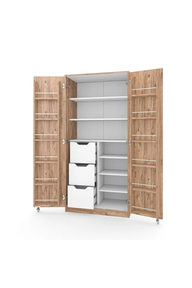 ZEYTUNHOME 165 Derece Açılabilir 2 Kapaklı, 3 Çekmeceli, Kavanoz Raflı Kiler ve Erzak Mutfak Dolabı - 6