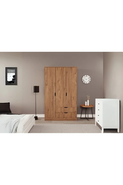 ZEYTUNHOME Moderno Trio 3 Kapaklı 2 Çekmeceli Gardırop – Şık ve Fonksiyonel Depolama Alanı