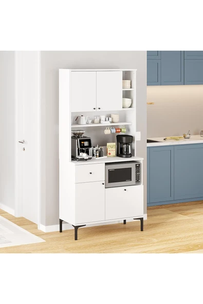 ZEYTUN Kahvenza Kahve Köşesi Ünitesi – Beyaz Renk, Şık ve Raflı Tasarım, Çok Amaçlı Kullanım - 4