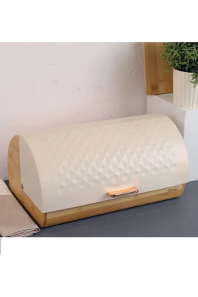 Arow - Dubai Rhoda Bambu Metal Ray Kapaklı Ekmek Dolabı Ekmek Kutusu - Resim 2