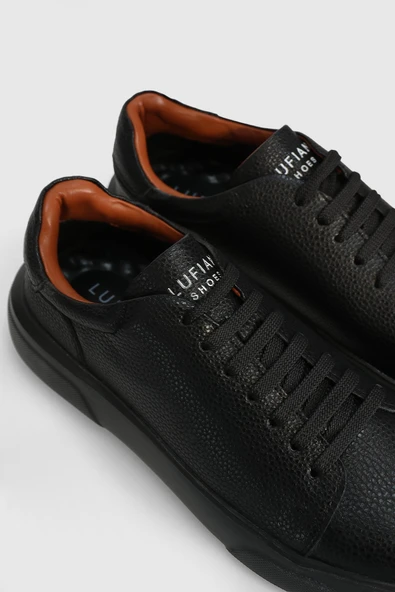 Lufian Siyah Hakiki Deri Bağcıklı Erkek Sneaker - Resim 4