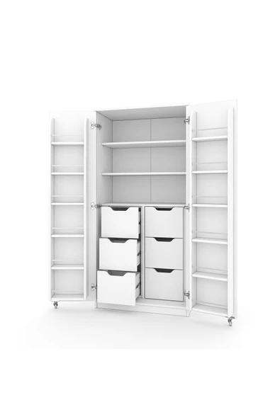 ZEYTUNHOME 165 Derece Açılabilir 2 Kapaklı, 6 Çekmeceli, Kavanoz Raflı Kiler ve Erzak Mutfak Dolabı - 5