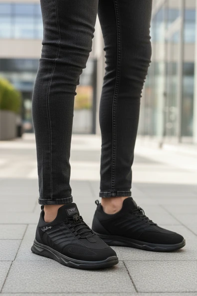 Walkway Siyah Lastik Bağcıklı Erkek Spor Ayakkabı - Resim 3