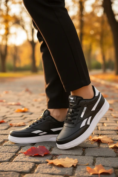 Walkway Siyah Beyaz Bağcıklı Erkek Spor Ayakkabı - 3