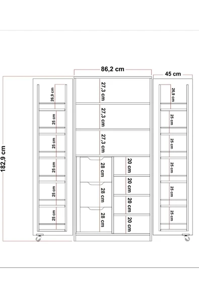 ZEYTUNHOME 90 Derece Açılabilir 2 Kapaklı, Çekmeceli, Kavanoz Raflı Kiler ve Erzak Mutfak Dolabı - 8