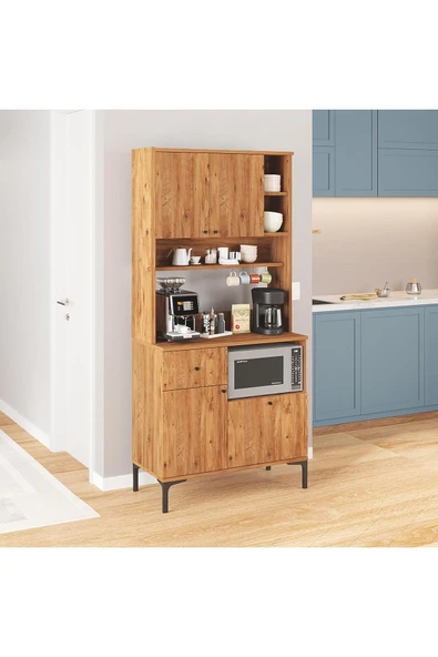 ZEYTUN Kahvenza Kahve Köşesi Dolabı – Atlantik Renk, Raflı, Modern Tasarım, Kahve Makinesi Standlı - 3