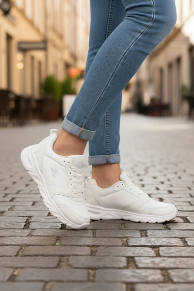 Slazenger Beyaz Bağcıklı Cilt Unisex Spor Ayakkabı - Resim 3