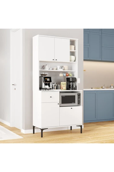 ZEYTUN Kahvenza Kahve Köşesi Ünitesi – Beyaz Renk, Şık ve Raflı Tasarım, Çok Amaçlı Kullanım - 5