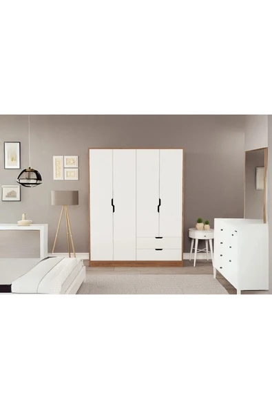 ZEYTUNHOME Moderno XL 4 Kapaklı 2 Çekmeceli Gardırop – Geniş Aileler İçin Şık Çözüm