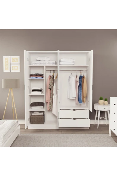 ZEYTUNHOME Moderno XL 4 Kapaklı 2 Çekmeceli Gardırop – Geniş Aileler İçin Şık Çözüm - 3