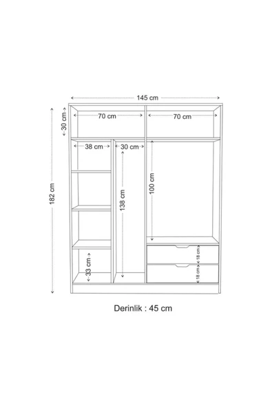 ZEYTUNHOME Moderno XL 4 Kapaklı 2 Çekmeceli Gardırop – Geniş Aileler İçin Şık Çözüm - 4