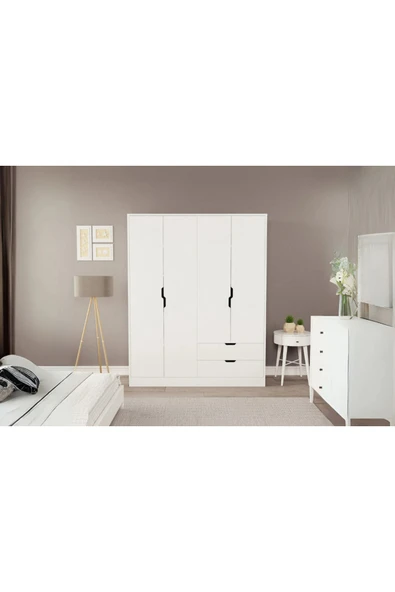 ZEYTUNHOME Moderno XL 4 Kapaklı 2 Çekmeceli Gardırop – Geniş Aileler İçin Şık Çözüm